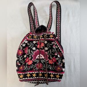 Johnny Was Black and Pink Embroidered Backpack